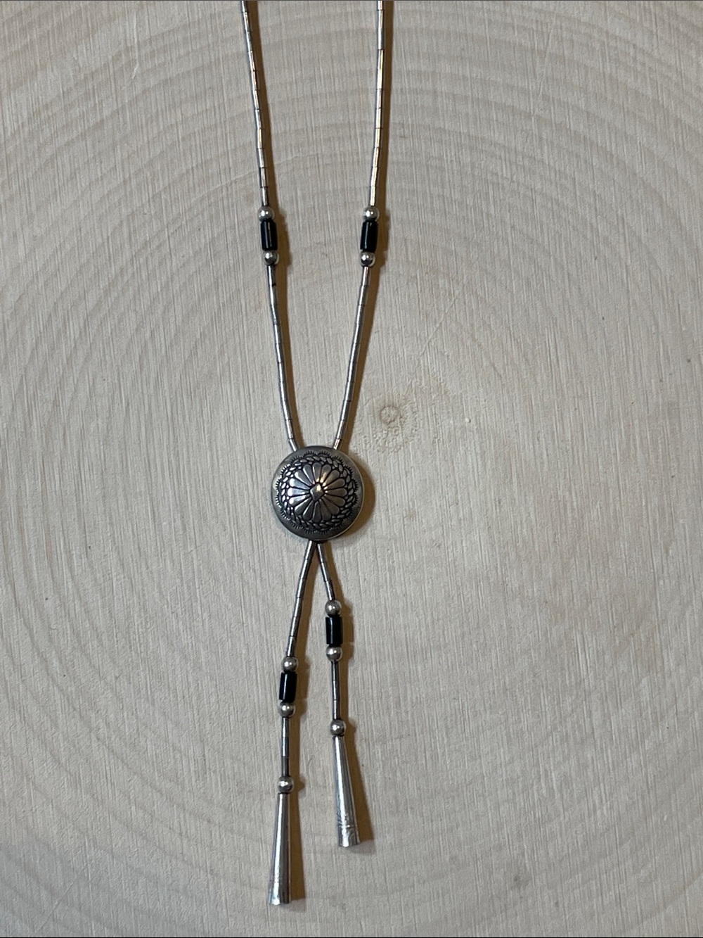 Sterling Silver Native American Dainty Concho Bolo Necklace
